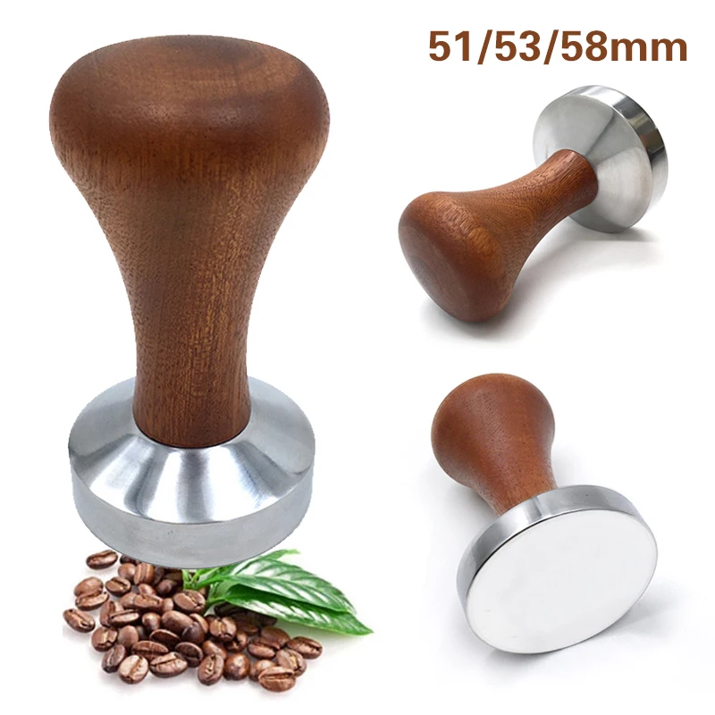 

51/53/58mm Espresso Coffee Tamper Aluminum Cafe Distributor Powder Bean Press Hammer with Wooden Handle for Barista Accessories