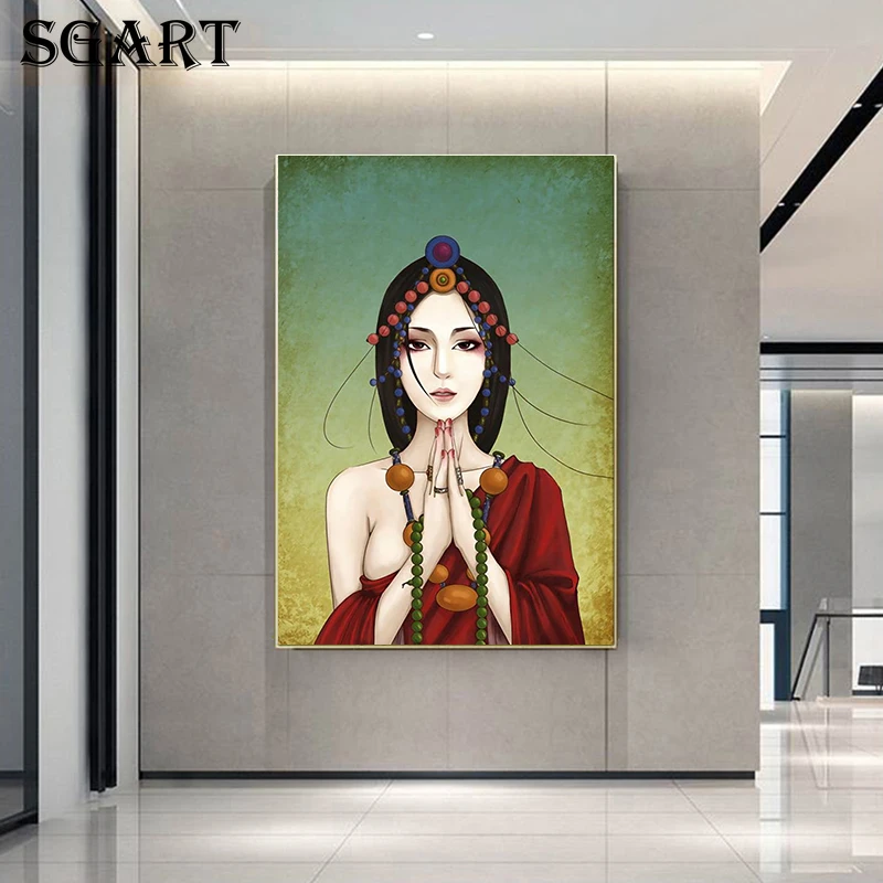 

Cartoon Buddha Girl Canvas Painting Buddhist Religious Posters And Prints Wall Art Decor Picture For Living Room Home Decoration