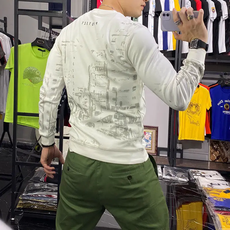 

High-quality men's hip-hop printed slim fashion sports hoodie