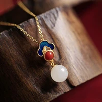 hoyon new original s925 silver plated natural white jade enamel pendant collarbone chain vintage chinese style necklace