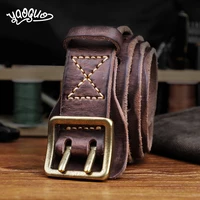 double needle pin buckle genuine leather mens belt retro handmade cowskin jeans belt for male yg097