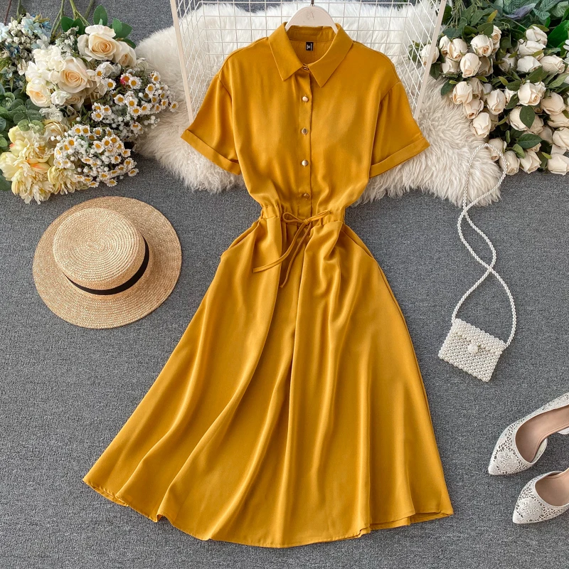 Женское платье до середины икры однотонное Повседневное с коротким рукавом и