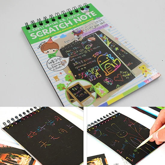 

Notebook 10*14cm Large Magic Color Rainbow Scratch Paper Note book Black DIY Drawing Toys Scraping Painting Kid Doodle Office