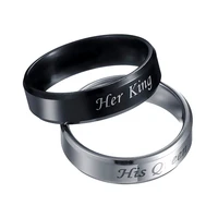 one pair 2 colors her king his queen stainless couple rings band for women men lovers birthdady party jewelry gift