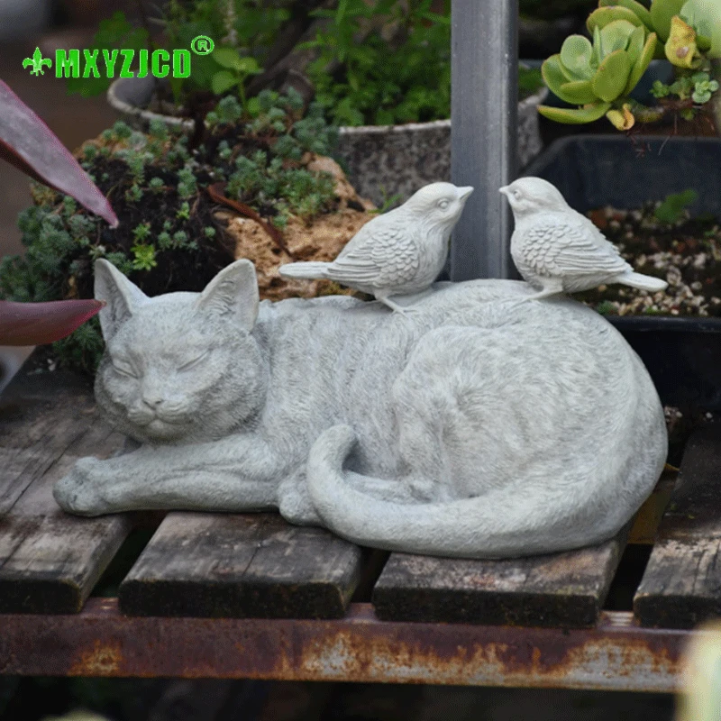 Sleep Kitten Resin Decoration Simulation Sparrow Sculpture Crafts Outdoor Garden Furnishings Home Decor Accessories | Дом и сад