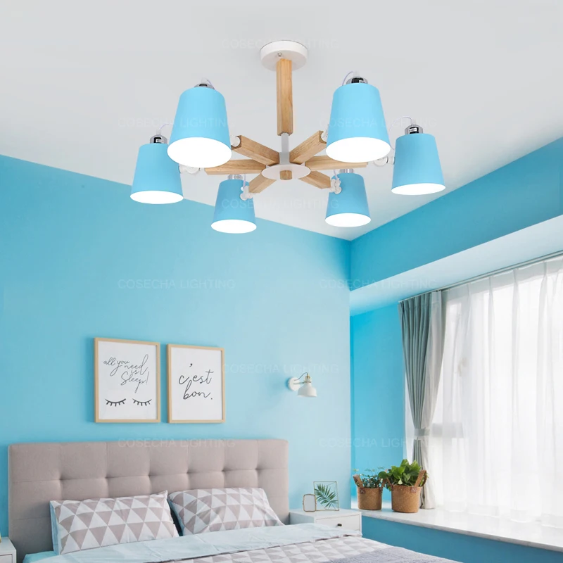 Современная Деревянная люстра спальня 8 светильник фойе кухня полупромывка