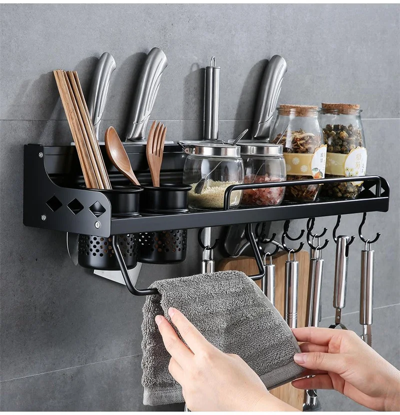 

Wall-Mount Spice Racks organizer Shelf Cooking Shelf Spice Organizer With Hooks Kitchen Tools Holder shelves fixtur Accessories