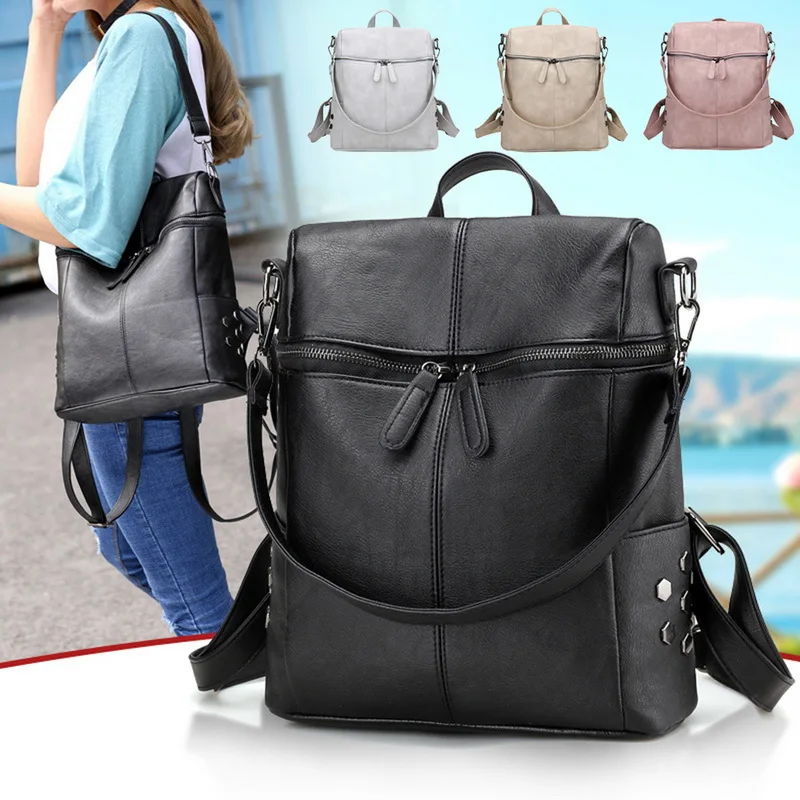 

DIHOPE Fashion Leather Backpack Women Waterproof PU Leather Ladies Zipper Female Casual Shoulder Bag Teenager School Bag 2020