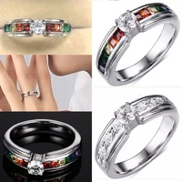 classic womens ring silver color inlaid colorful white crystal zircon rhinestone female ring for party wedding jewelry