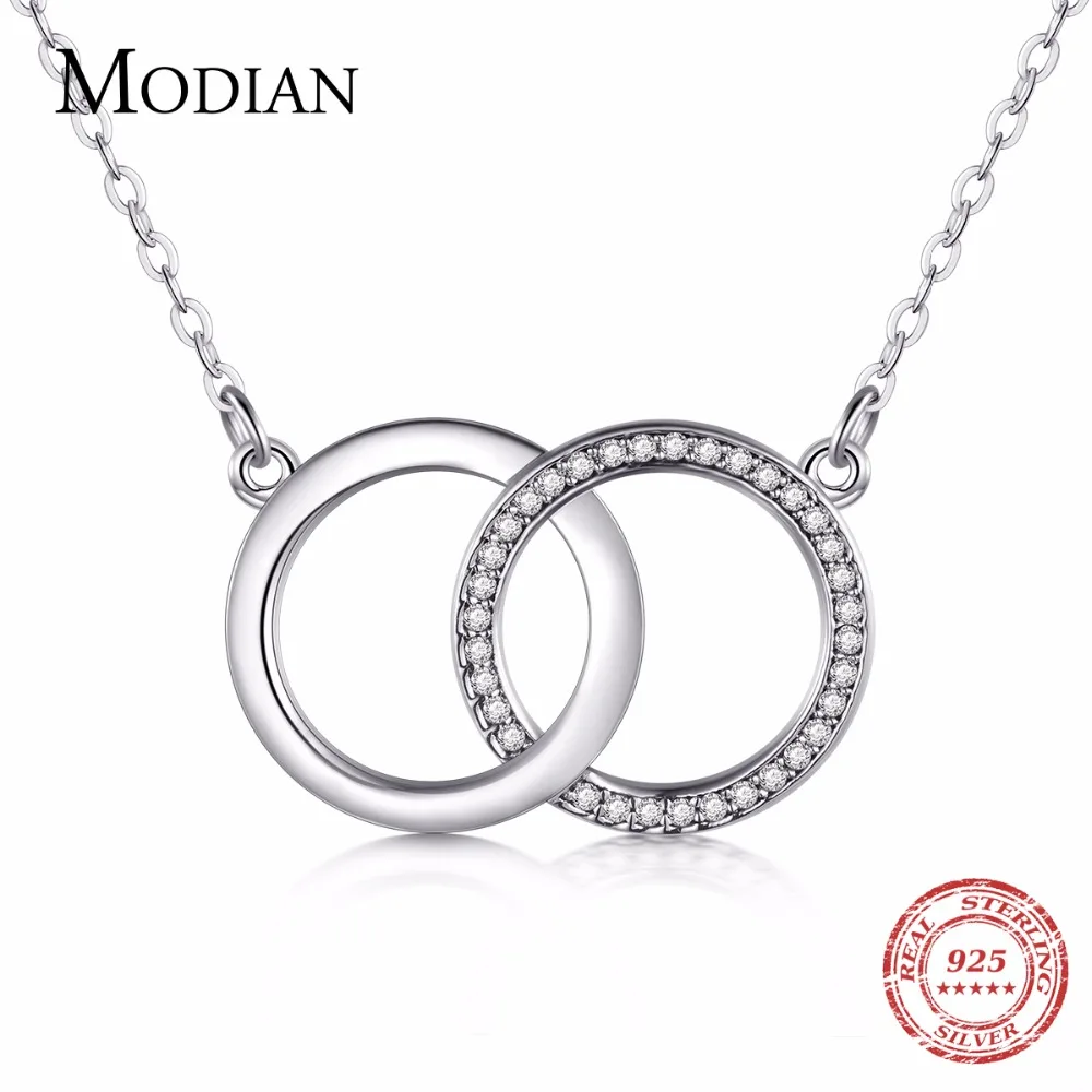 

Modian 2021 Instagram Design 925 Sterling Silver Circle Simple Pendant With CZ Fashion Necklace For Women Vintage Jewelry Chain
