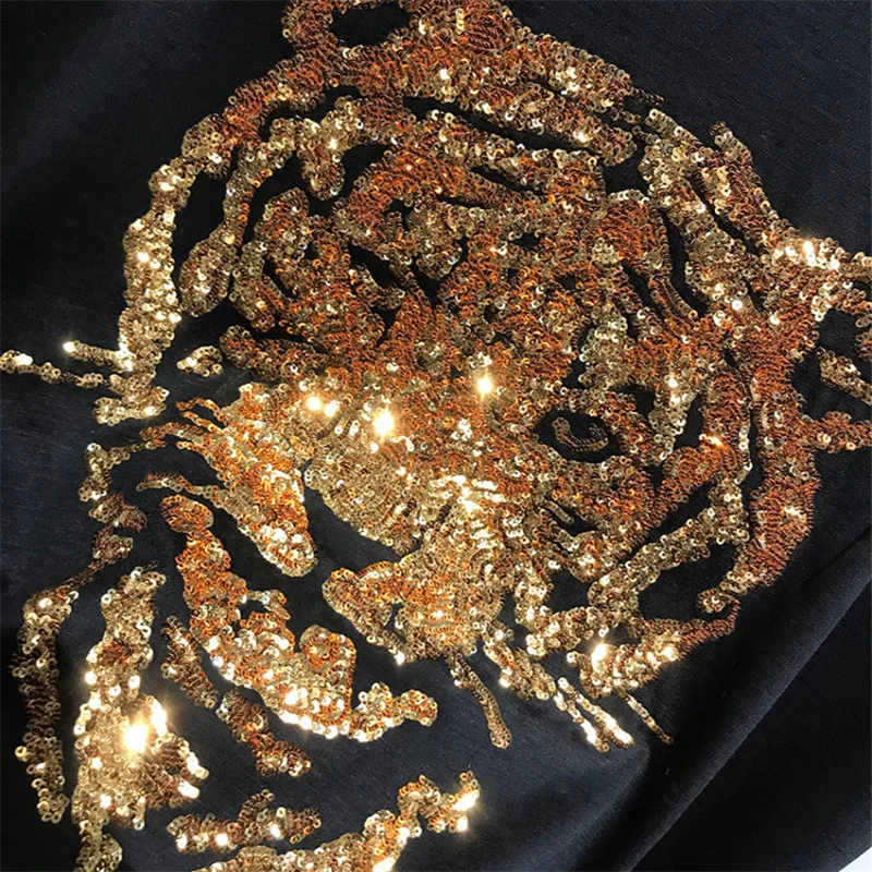 

100% casual men's summer new Tiger Beaded T-shirt O-neck cotton brand fitness