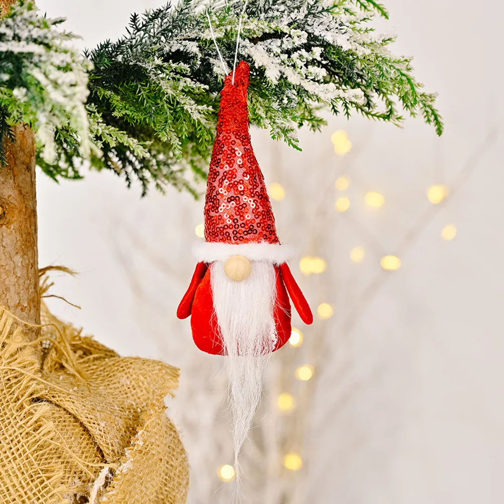 

1pc Christmas Sequins Gnome Elf Plush Faceless Doll Decorations Xmas Tree Hanging Decor New Year Gift Ornament Navidad Natal