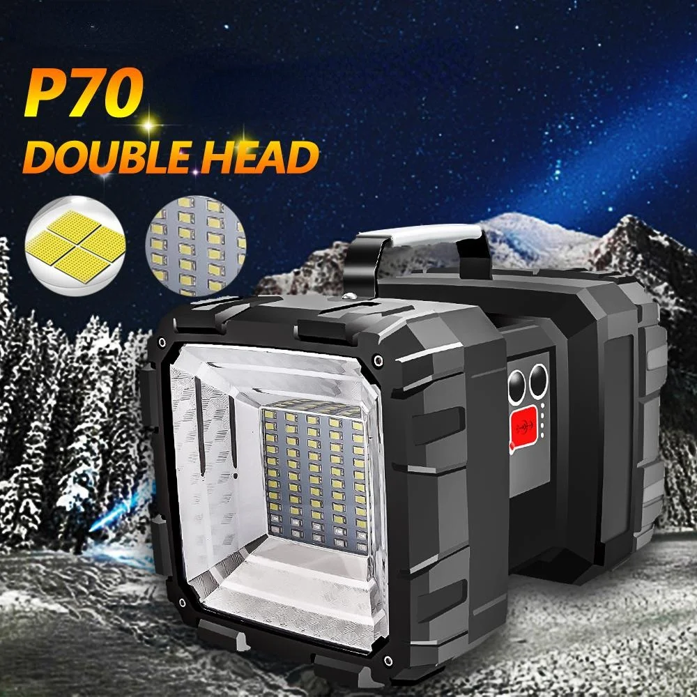 

XHP70.2 9-Core Powerful Light LED Rechargeable Double Head Searchlight Handheld Flashlight Work Light Spotlight Floodling