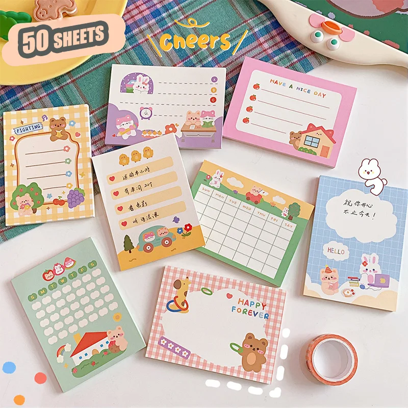 

Блокнот Kawaii, 50 страниц, японский мультяшный творческий блокнот для заметок с сердечками для девочек, блокнот для заметок для студентов, удоб...