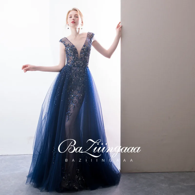 

BAZIIINGAAA New Elegant Woman Evening Gown Plus size slim printed long evening dress Suitable for Formal Parties