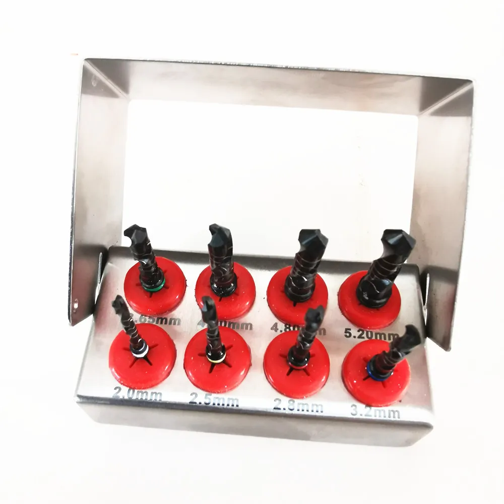 1 SET Dental Implant Drills 8pcs External Irrigation Black Stainless steel With Bur Holder Surgical Tools NEW