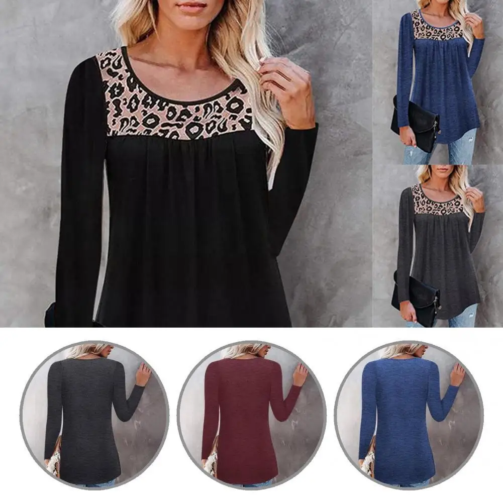 

Patchwork Autumn Winter Round Neck Irregular Hem Top Pullover for School