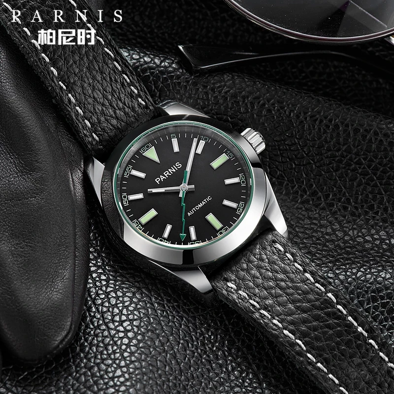 Новинка мужские механические Автоматические часы Parnis 40 мм зеленые стрелки