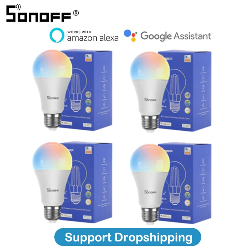 

1/10 шт. SONOFF RGB умный дом eWeLink приложение работает с Alexa Google Home B02-B-A60 / B05-B-A60 WiFi LED E27 9W лампочка с регулируемой яркостью