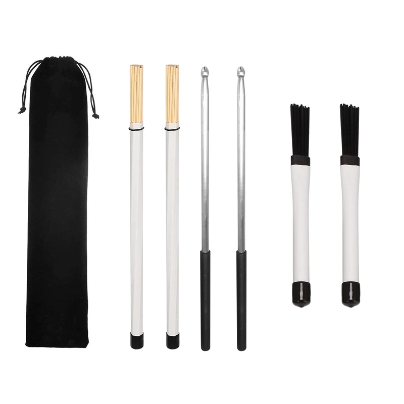

Drum Sticks,Wood Drum Sticks Wire Brushes Retractable Drum Stick Brush,Aluminum Handle Drum Stick with Storage Bag