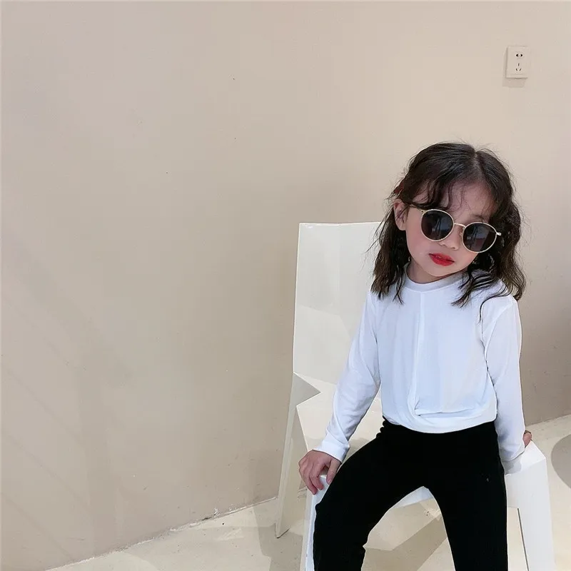 

Весенние футболки для девочек с длинным рукавом, белая, черная футболка с перекрестным рисунком, детская одежда для девочек, одежда для малы...