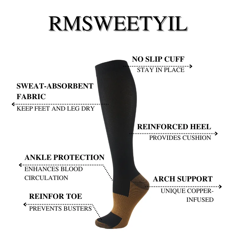 RMSWEETYIL 9 пар высокие спортивные медные Компрессионные носки до бедра для женщин и