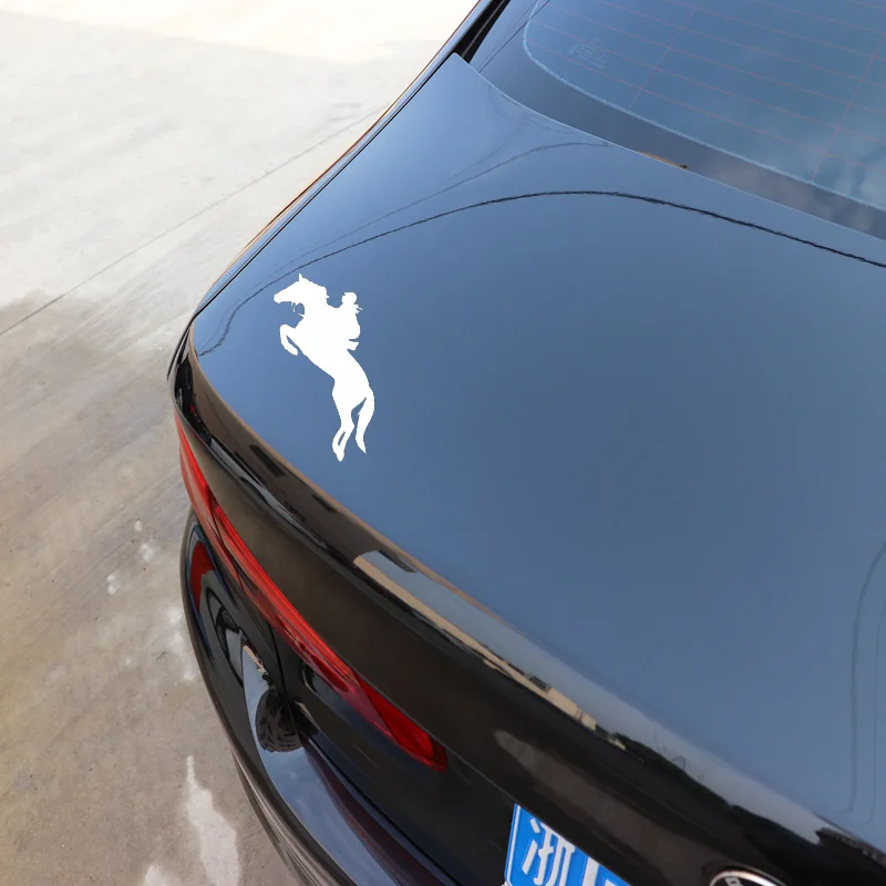 

15CM* 11.1cm Horseback Jumping Silhouette Antique Car PVC Waterproof Sunscreen Decal Car Sticker Dazzling Black/silver