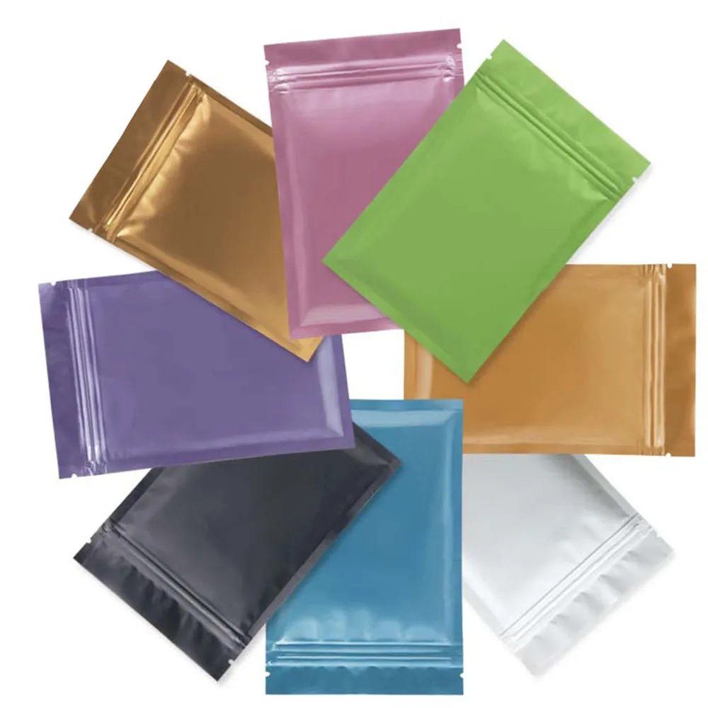 

100Pcs Glossy Matte Mylar Foil Zip Lock Bag Reusable Self Seal Tear Notch Flat Package Pouches for Food Snack Tea Bean Storage