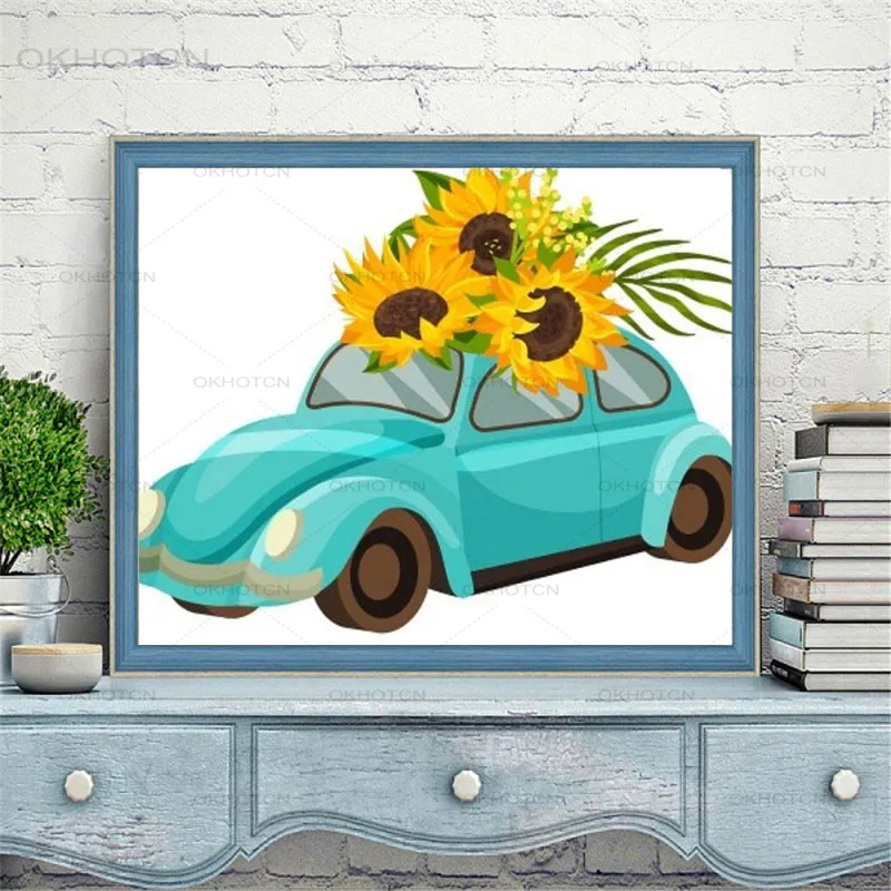 

Автомобиль автобус 5D Diy алмазная живопись детская Настенная картина Алмазная вышивка подсолнухи картины для детей мультяшная мозаика худо...