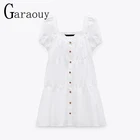 Женское Плиссированное мини-платье Garaouy, белое летнее платье из поплина на пуговицах, с коротким рукавом-фонариком, 2021
