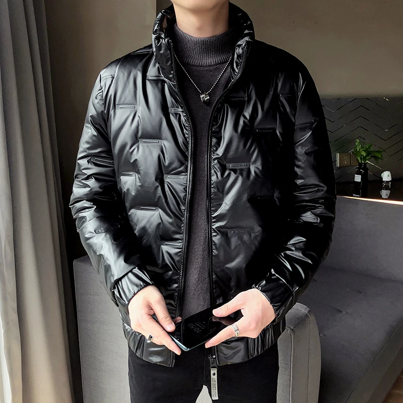 Shiny Down Jacket Men Autumn Winter Warm Bomber Jackets Fashion Causal Street Coat Korean Slim Fit Short Outerwear Male | Мужская одежда