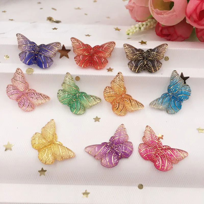 Новинка украшения из смолы 20 шт. разноцветные бабочки с плоским основанием 1