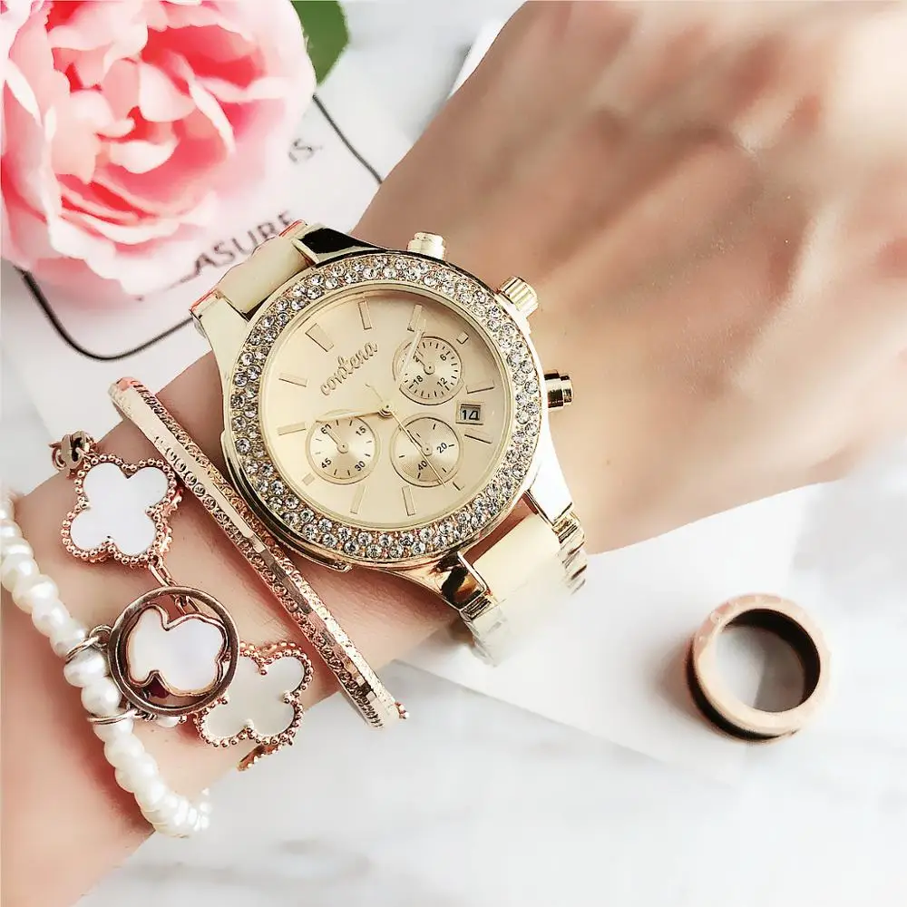 Часы наручные женские кварцевые с керамическим ремешком люксовый бренд Geneva