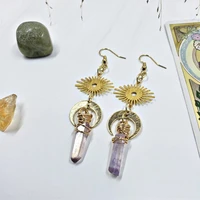 aura quartz crystal celestial evil eye witchy earrings gold moon earrings rainbow quartz jewelry crystal moon witch gift