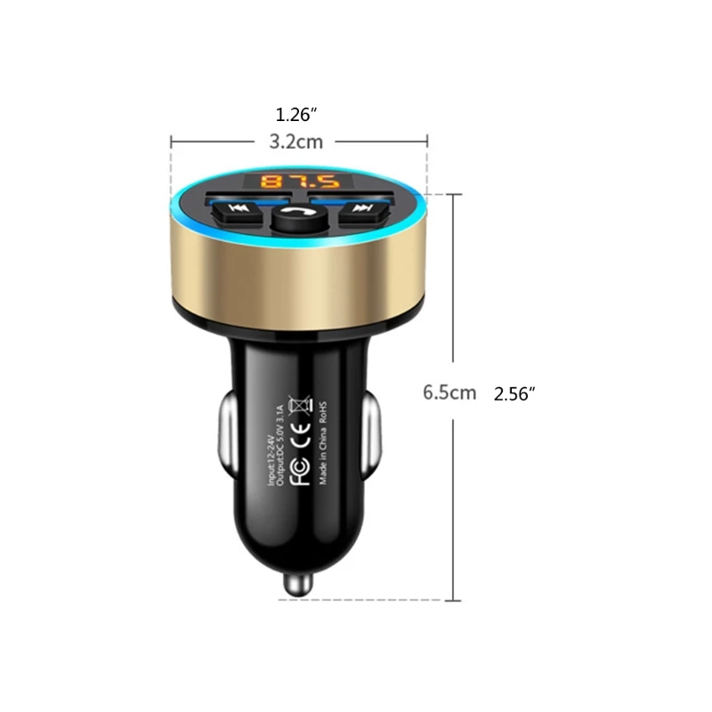 

G6KC Dual Ports 5.0 FM Transmitter Bluetooth Car Kit Receiver Aux Handsfree MP3 Player QC3.0 USB Charger Fast Charging