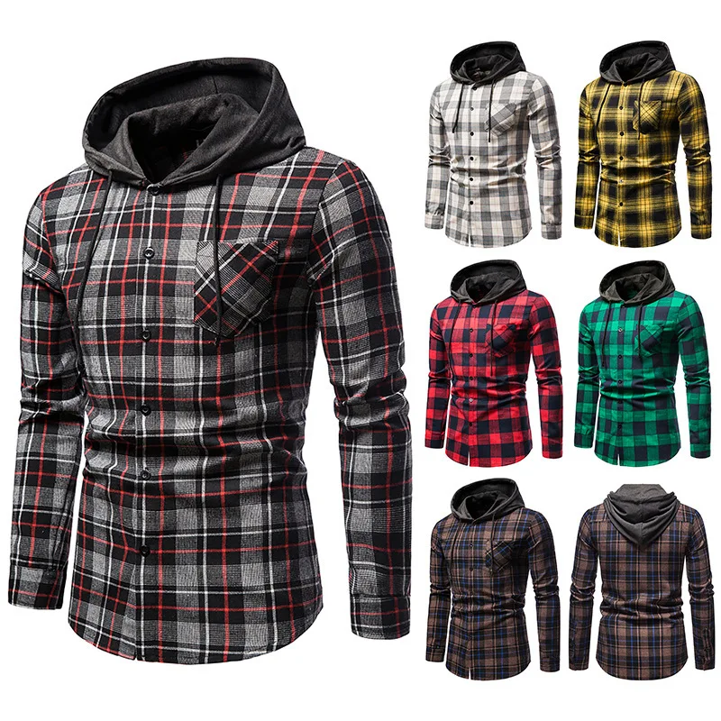 Мужская Фланелевая рубашка с капюшоном длинным рукавом | одежда