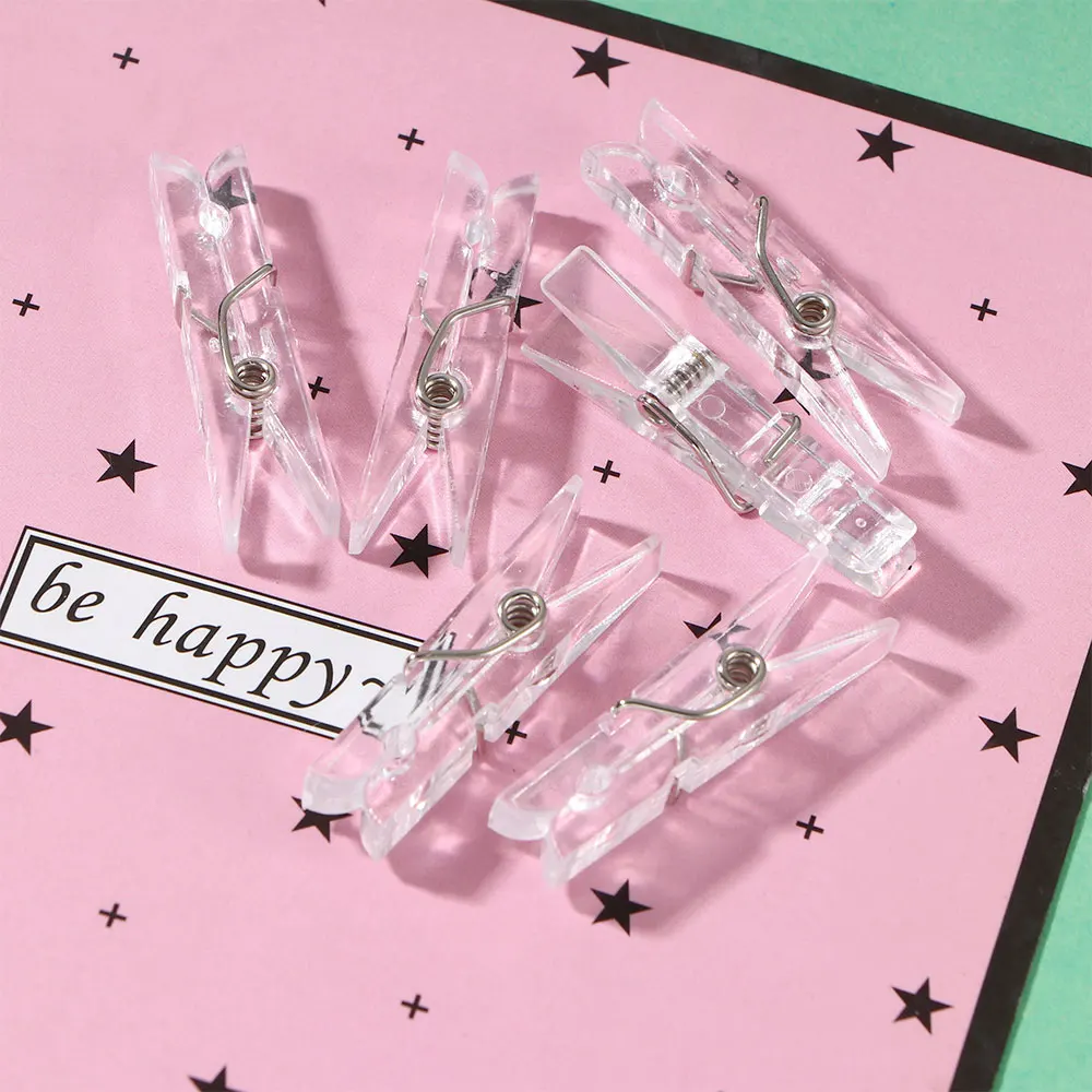 

20pcs Transparent Clips Clamps Clips Clothes Spring Hanging Plastic Clamp Line Clips Clothespins for Photos Cloth Paper