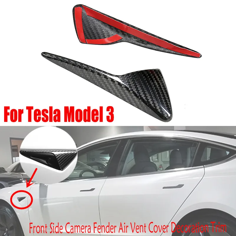 

Аксессуары для автомобиля Tesla Model 3 2018 2019, переднее боковое крыло из сухого углеродного волокна для камеры, крыло, Крышка вентиляционного отв...