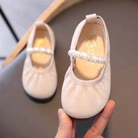 korean style elegant pearls anti skid soft leather flat shoes all match elasitc 2 18 years old kids princess shoes