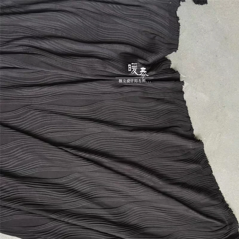 Black Stripes Pleated Fabric Line Texture Elastic DIY Patchwork Sewing Pants Gown Skirt Dress Designer Fabric