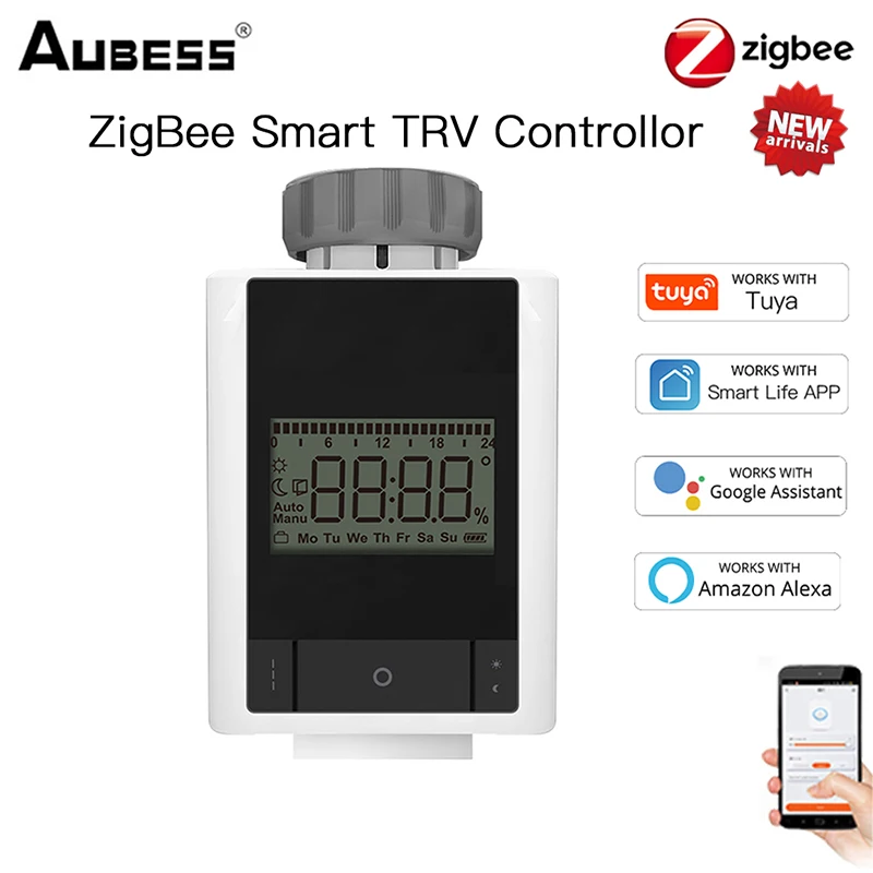 

AUBESS ZigBee Thermostat Tuya Radiator Actuator Valve Smart Programmable TRV Temperature Controller Alexa Voice Control