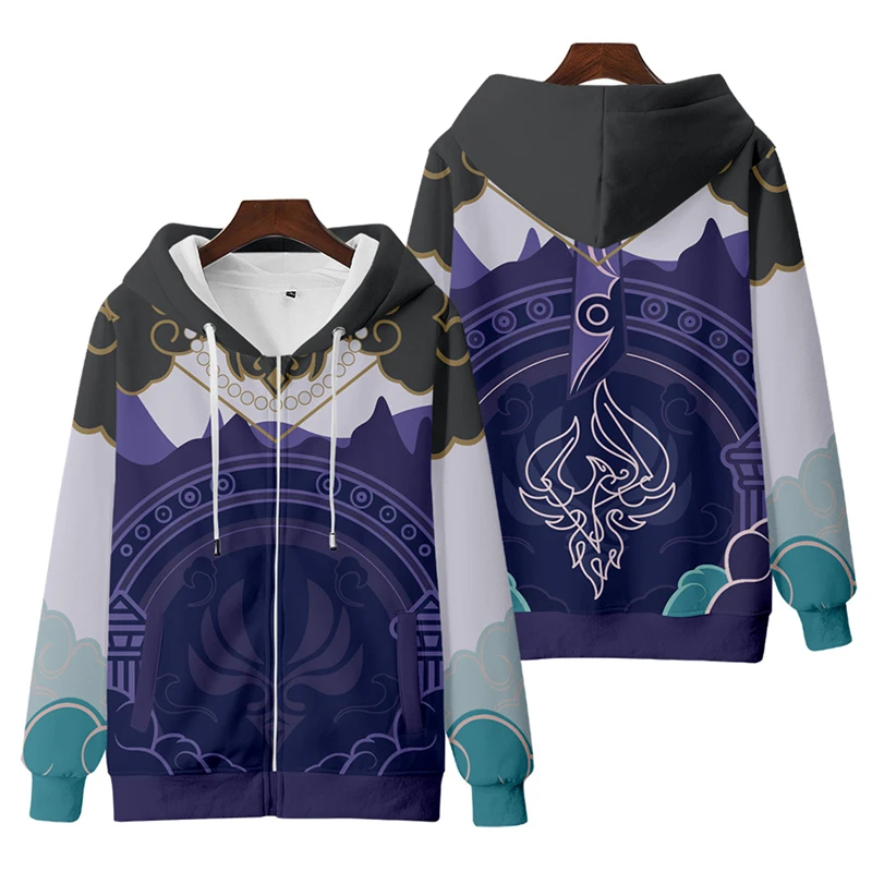 

Anime Genshin Impact Xiao Hooded Hoodie Sweatshirt Coat Loose Spring Autumn Men Women Student Outerwear Jacket Tops Cosplay