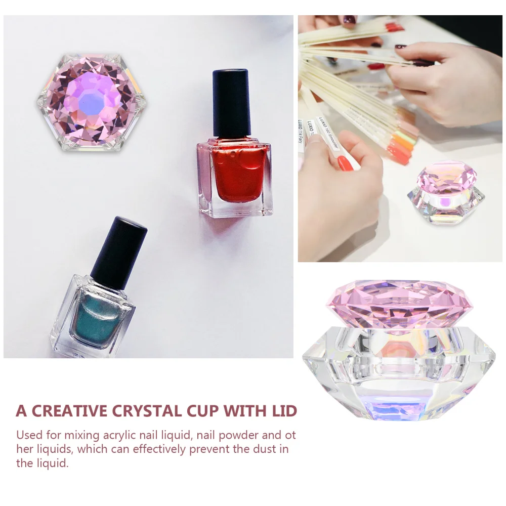 

1pc Glass Nail Art Use Cup with Crystal Lid Manicure Accessory for Nail Salon