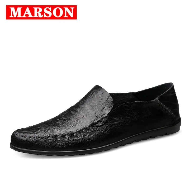 

MARSON Men's Casual Shoes Fashion Leather Men Loafers Moccasins Slip On Male Flats Breathable Soft Driving Footwear Big Size