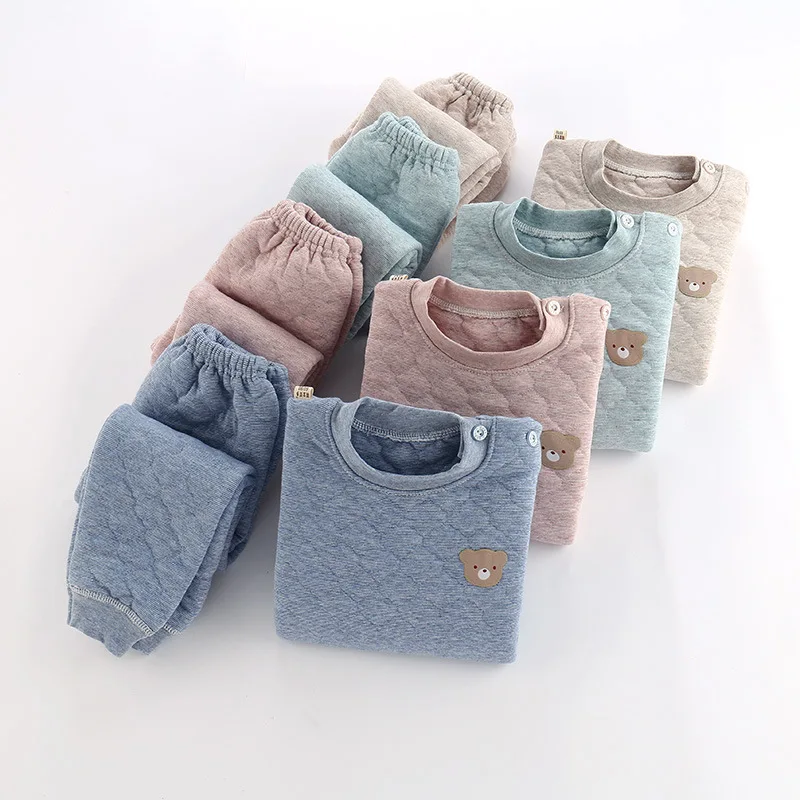 New children's three-layer warm underwear in autumn and winter 2019 boys' girls' pure cotton thickened set | Детская одежда