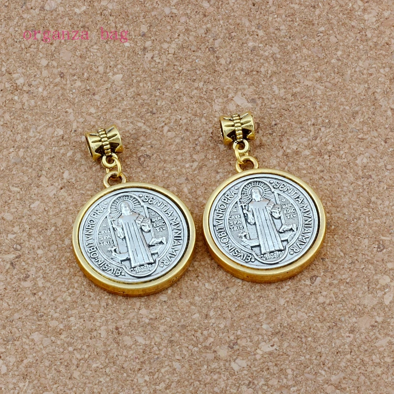 15 шт./лот Сент Бенедикт Крест Медаль сплав Религия с позолоченным кольцом бусины