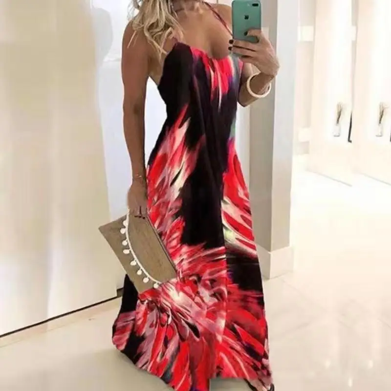 

2019 slim skirt flame series slim positioning floral suspender dress