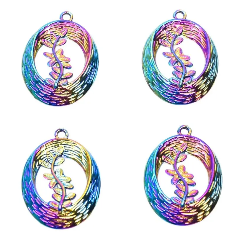 

5PCS Rainbow Color Leaf Plant Pendant Alloy Charms Accessories For Jewelry Crafts DIY Necklace Earring Metal Wholesale Bulk