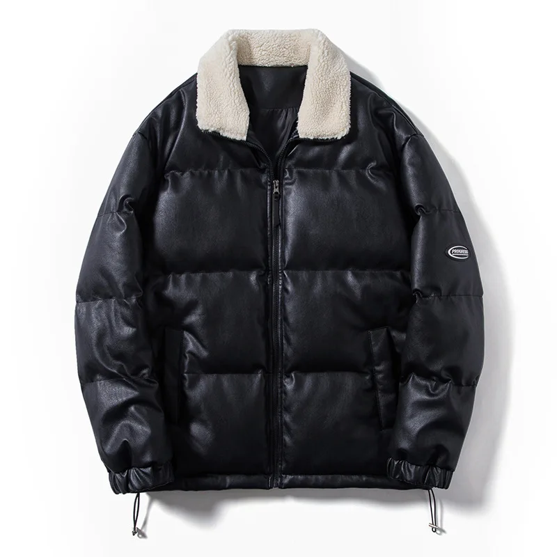 2021 new lapel padded jacket flow youth padded jacket casual loose men's leather jacket pu leather padded jacket men