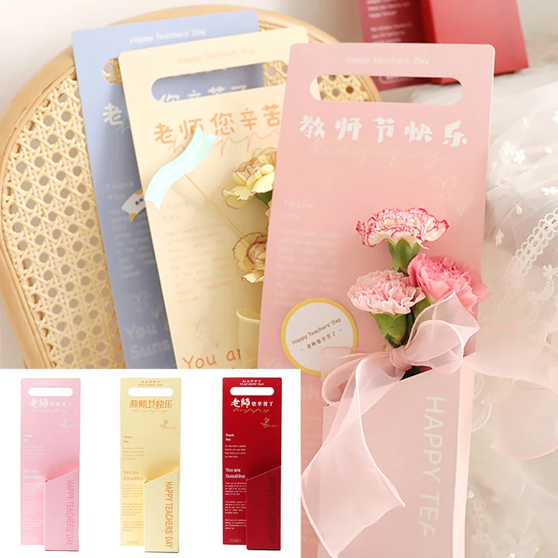

Коробка с цветами на День учителя, Новые Креативные портативные упаковочные коробки с цветами, высококачественные розовые и красные подаро...